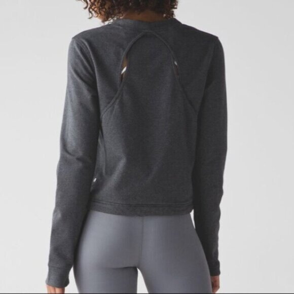 LULULEMON Getaway Crew French Terry Heathered Black Womens Size 4 - Picture 2 of 9